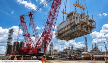 Guindaste gigante levanta até 3 mil toneladas, exige logística especial para chegar à obra e pode transformar operações de 18 horas em apenas 3 horas, acelerando içamentos de plataformas de petróleo, refinarias e usinas em projetos industriais gigantes